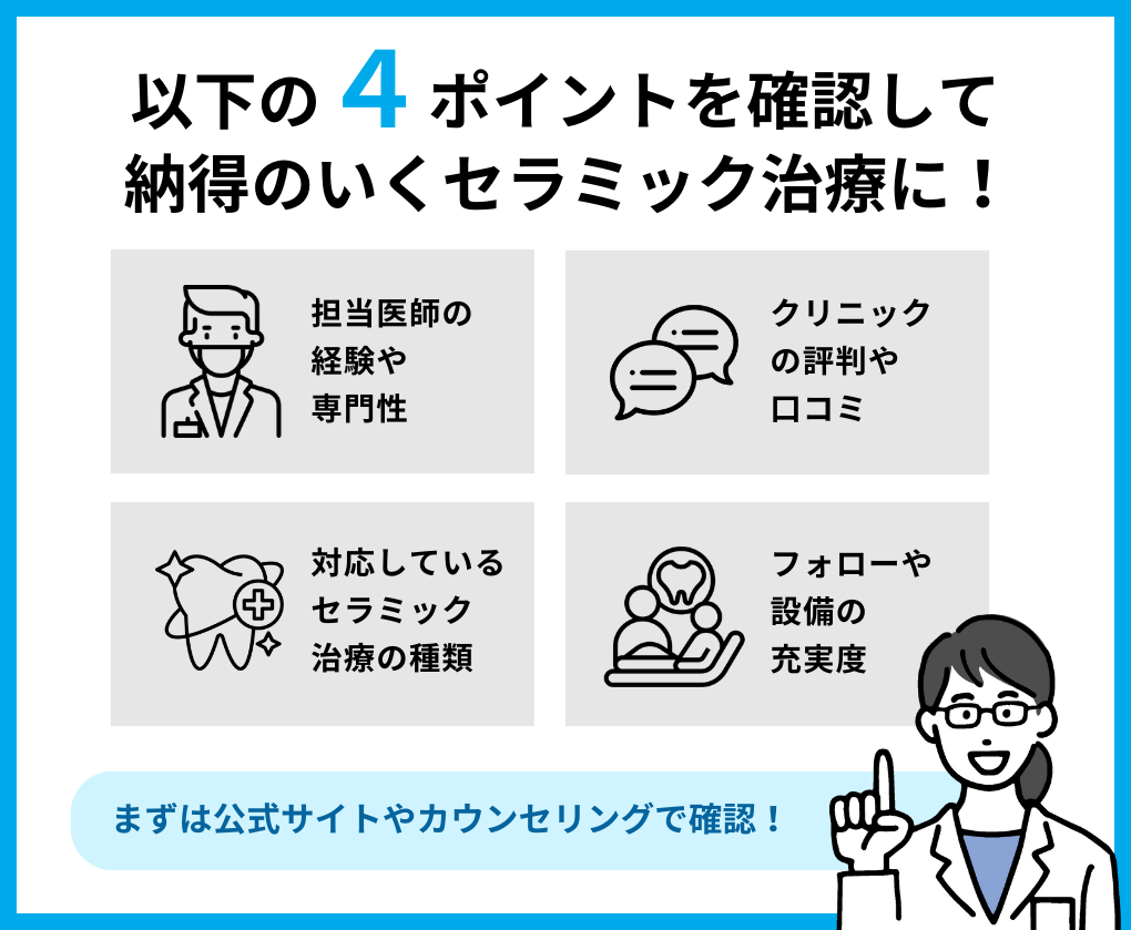 セラミック治療歯科クリニック選び4つのポイント｜大阪市のセラミック治療｜おすすめ歯科クリニック16選