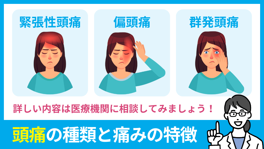 頭痛の種類と特徴の図解｜東京都の頭痛外来におすすめのクリニック10選｜頭痛の種類や原因も解説